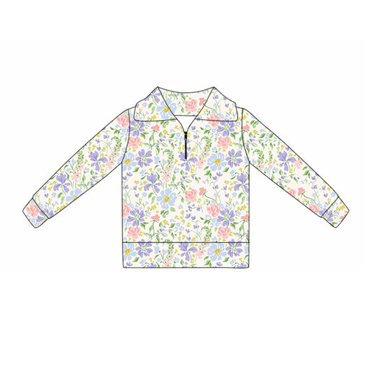 MOQ 5 Preorder GT1375 Colored Bows Stripe Zipper Collar Long Sleeve Girls Yoga Tops 202510