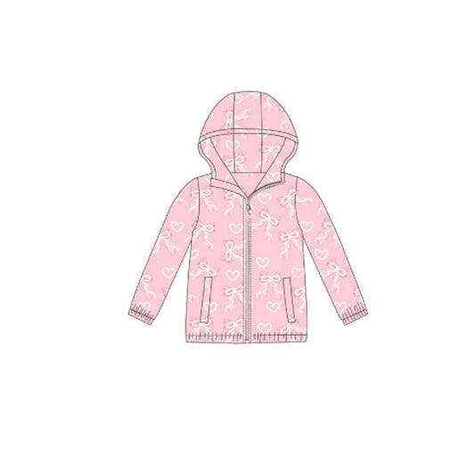 MOQ 5 preorder GT1376 Bows Pink Hooded Zipper Long Sleeve Girls Top 202510