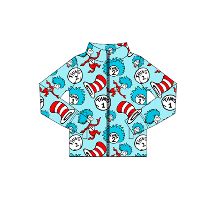 MOQ 5 Preorder GT1379 Dr Seuss Blue Zipper Long Sleeve Girls Yoga Tops 202510