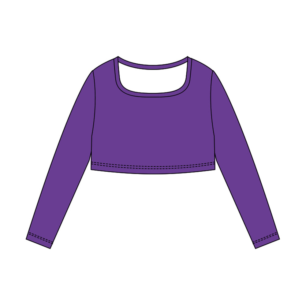 MOQ 5 Preorder GT1381 Solid Purple Long Sleeve Girls Yoga Tops 202510