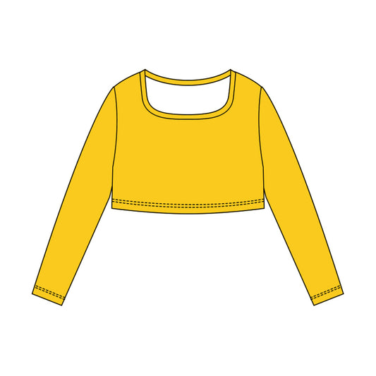 MOQ 5 Preorder GT1382 Solid Yellow Long Sleeve Girls Yoga Tops 202510