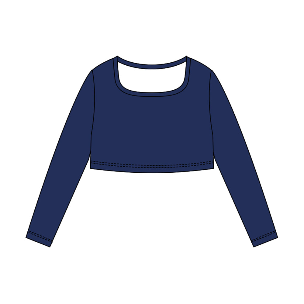 MOQ 5 Preorder GT1383 Solid Navy Long Sleeve Girls Yoga Tops 202510
