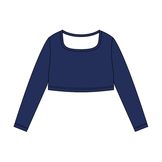 MOQ 5 Preorder GT1383 Solid Navy Long Sleeve Girls Yoga Tops 202510