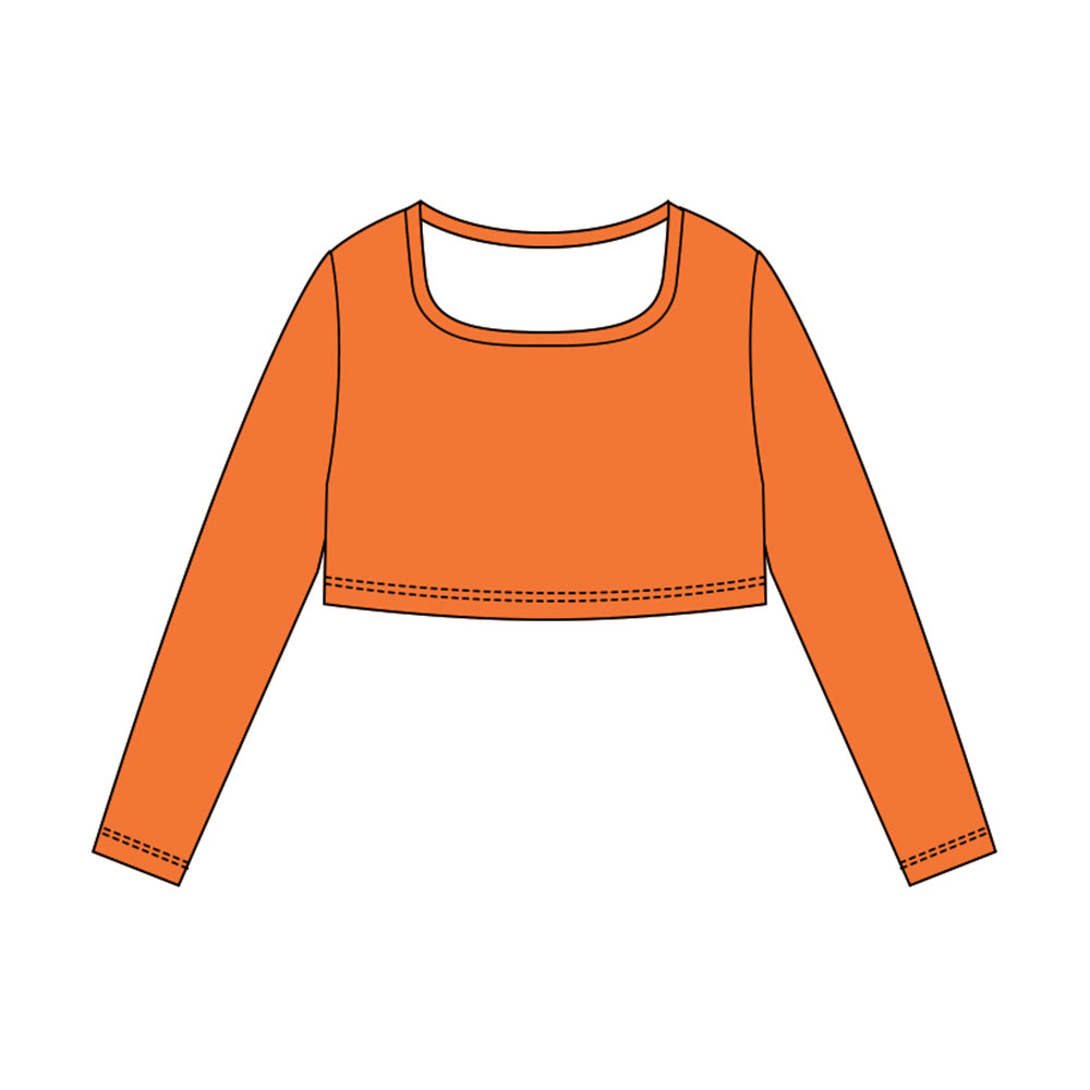 MOQ 5 Preorder GT1384 Solid Orange Long Sleeve Girls Yoga Tops 202510