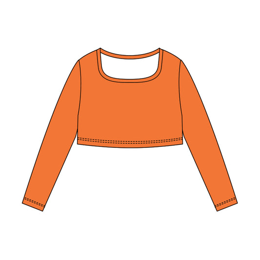 MOQ 5 Preorder GT1384 Solid Orange Long Sleeve Girls Yoga Tops 202510