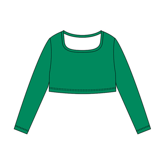 MOQ 5 Preorder GT1385 Solid Green Long Sleeve Girls Yoga Tops 202510