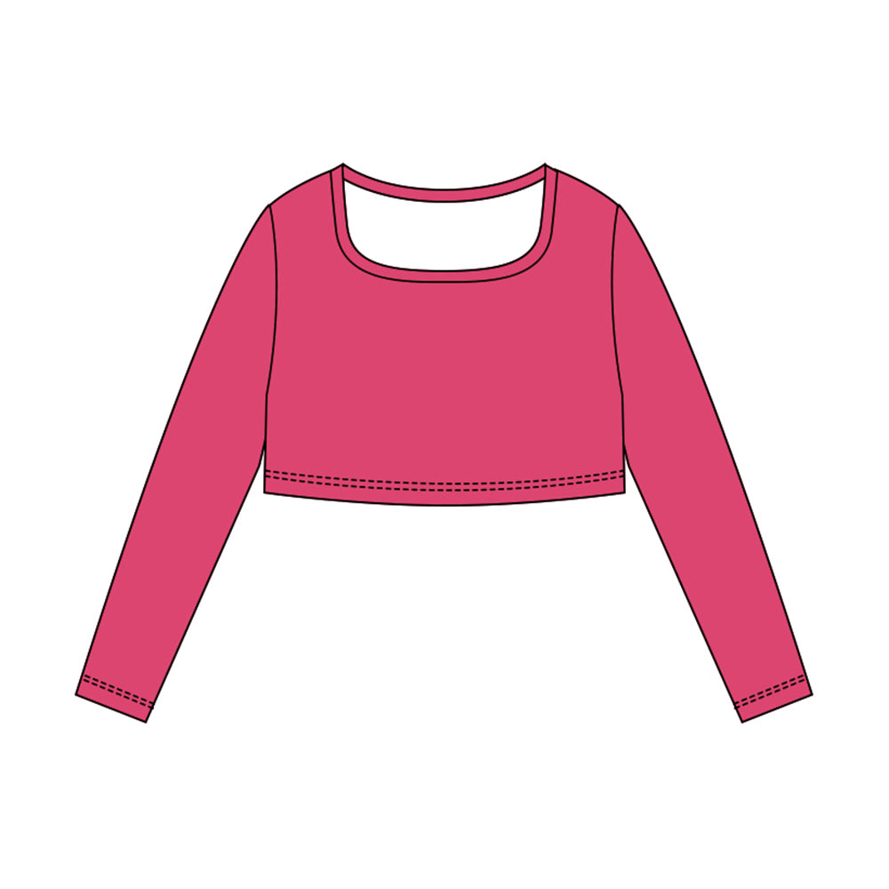 MOQ 5 Preorder GT1387 Solid Rose Red Long Sleeve Girls Yoga Tops 202510