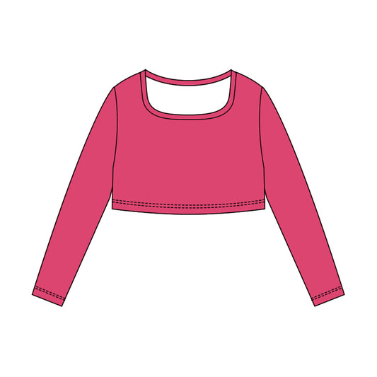 MOQ 5 Preorder GT1387 Solid Rose Red Long Sleeve Girls Yoga Tops 202510