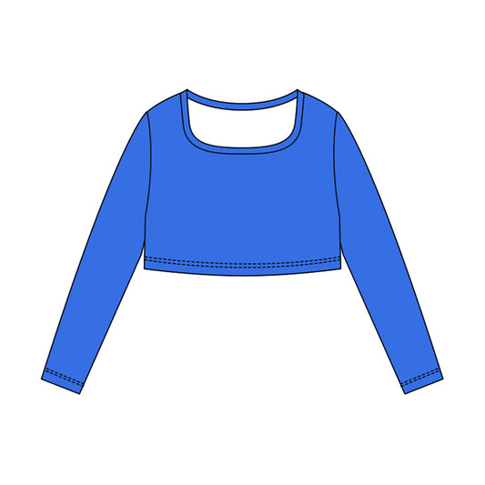 MOQ 5 Preorder GT1389 Solid Blue Long Sleeve Girls Yoga Tops 202510