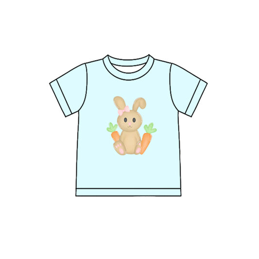 MOQ 5 Preorder GT1395 Easter Bunny Carrots Light Blue Short Sleeve Girls Tops 202510