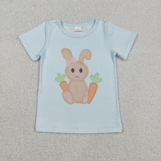 GT1395 Easter Bunny Carrots Light Blue Short Sleeve Girls Tops 202512 RTS