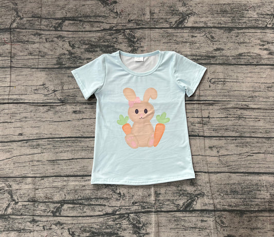 NO MOQ Preorder GT1395 Easter Bunny Carrots Light Blue Short Sleeve Girls Tops 202511