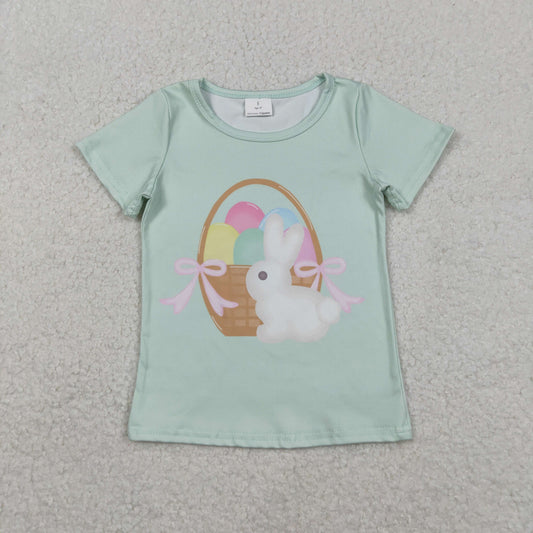 GT1396 Easter Bunny Colored Eggs Light Green Short Sleeve Girls Tops 202511 RTS