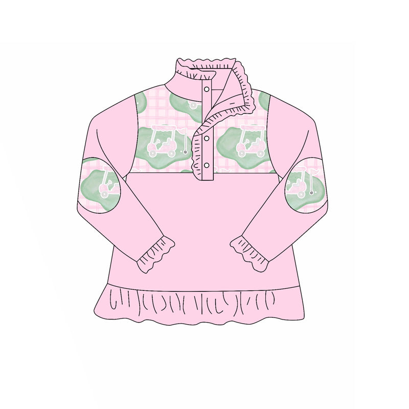 MOQ 5 Preorder GT1402 Golf Tour Bus Pink Ruffle Buttons Long Sleeve Girls Tops 202510
