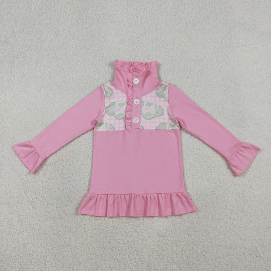 GT1402 Golf Tour Bus Pink Ruffle Buttons Long Sleeve Girls Tops 202601 RTS