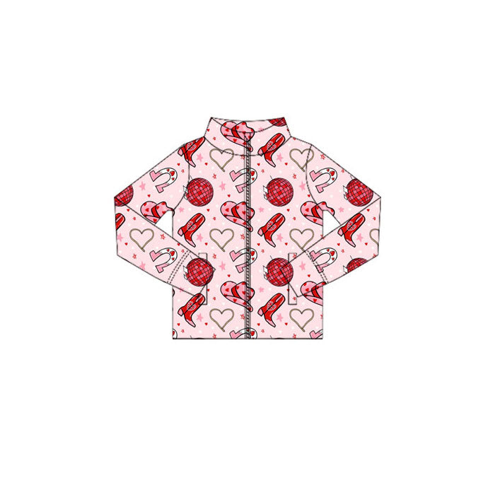 MOQ 5 PCS Preorder GT1415 Valentines Day Love Boots Pink Red Long Sleeve Girls Yoga Tops 202511