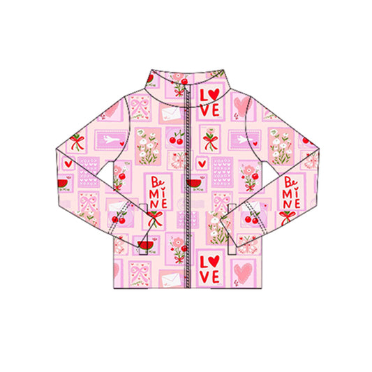MOQ 5 PCS Preorder GT1417 Valentines Day Be Mine Cherry Blossom Plaid Envelope Pink Long Sleeve Girls Yoga Tops 202511