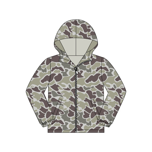 MOQ 5 PCS Preorder GT1424 Adult Female Gray Green Brown Camouflage Hooded Zipper Long Sleeve Top 202511