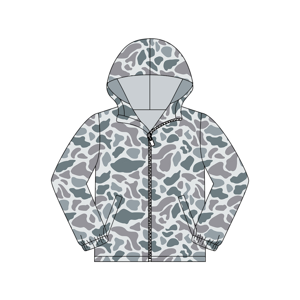 MOQ 5 PCS Preorder GT1426 Adult Female Gray Blue Camouflage Hooded Zipper Long Sleeve Top 202511