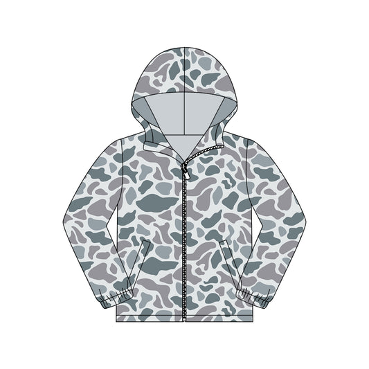 MOQ 5 PCS Preorder GT1426 Adult Female Gray Blue Camouflage Hooded Zipper Long Sleeve Top 202511