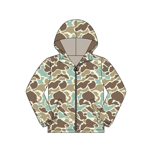 MOQ 5 PCS Preorder GT1427 Adult Female Light Green Brown Camouflage Hooded Zipper Long Sleeve Top 202511