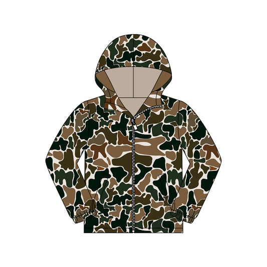 MOQ 5 PCS Preorder GT1428 Adult Female Green Brown Camouflage Hooded Zipper Long Sleeve Top 202511