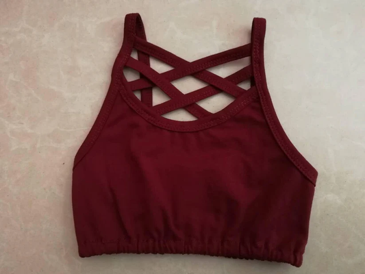 MOQ 5 PCS Preorder GT1442 Solid Dark Red Sports Vest Girls Yoga Top 202511