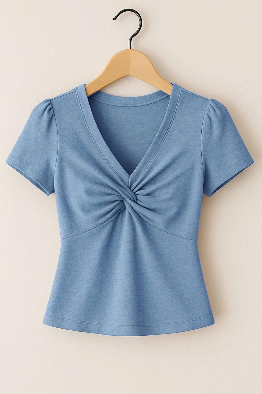 MOQ 5 PCS Preorder GT1447 Haze Blue V-Neck Knotted Short Sleeve Girls Yoga Top 202511