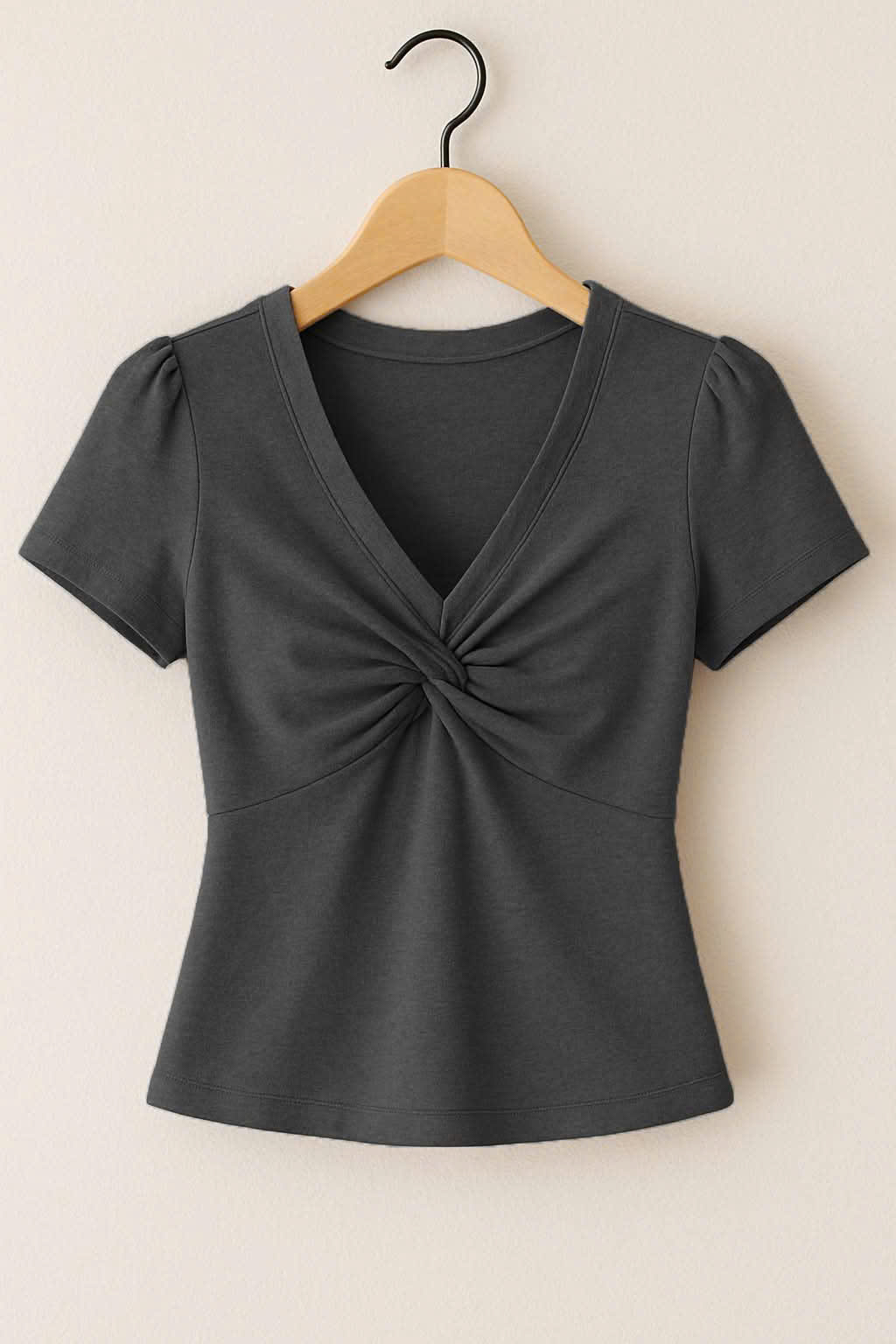 MOQ 5 PCS Preorder GT1450 Solid Black V-Neck Knotted Short Sleeve Girls Yoga Top 202511