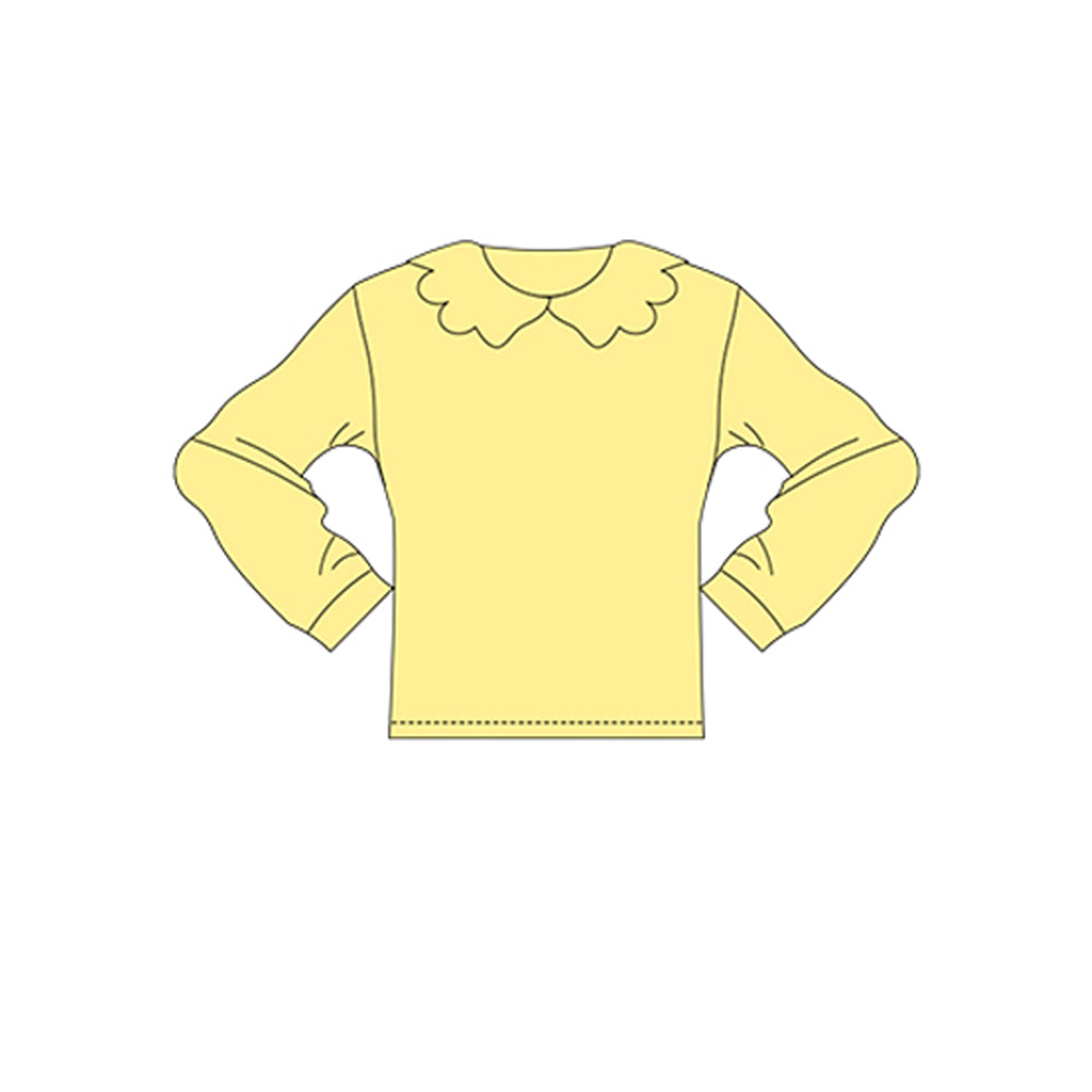 MOQ 5 PCS Preorder GT1454 Solid Yellow Doll Collar Long Sleeve Girls Yoga Tops 202511