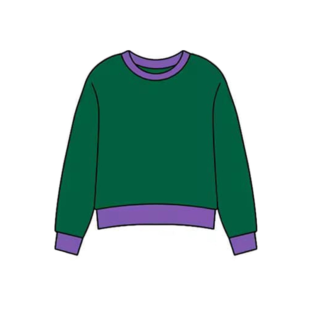 MOQ 5 PCS Preorder GT1461 Mardi Gras Purple O-Neck Green Long Sleeve Girls Yoga Tops 202511