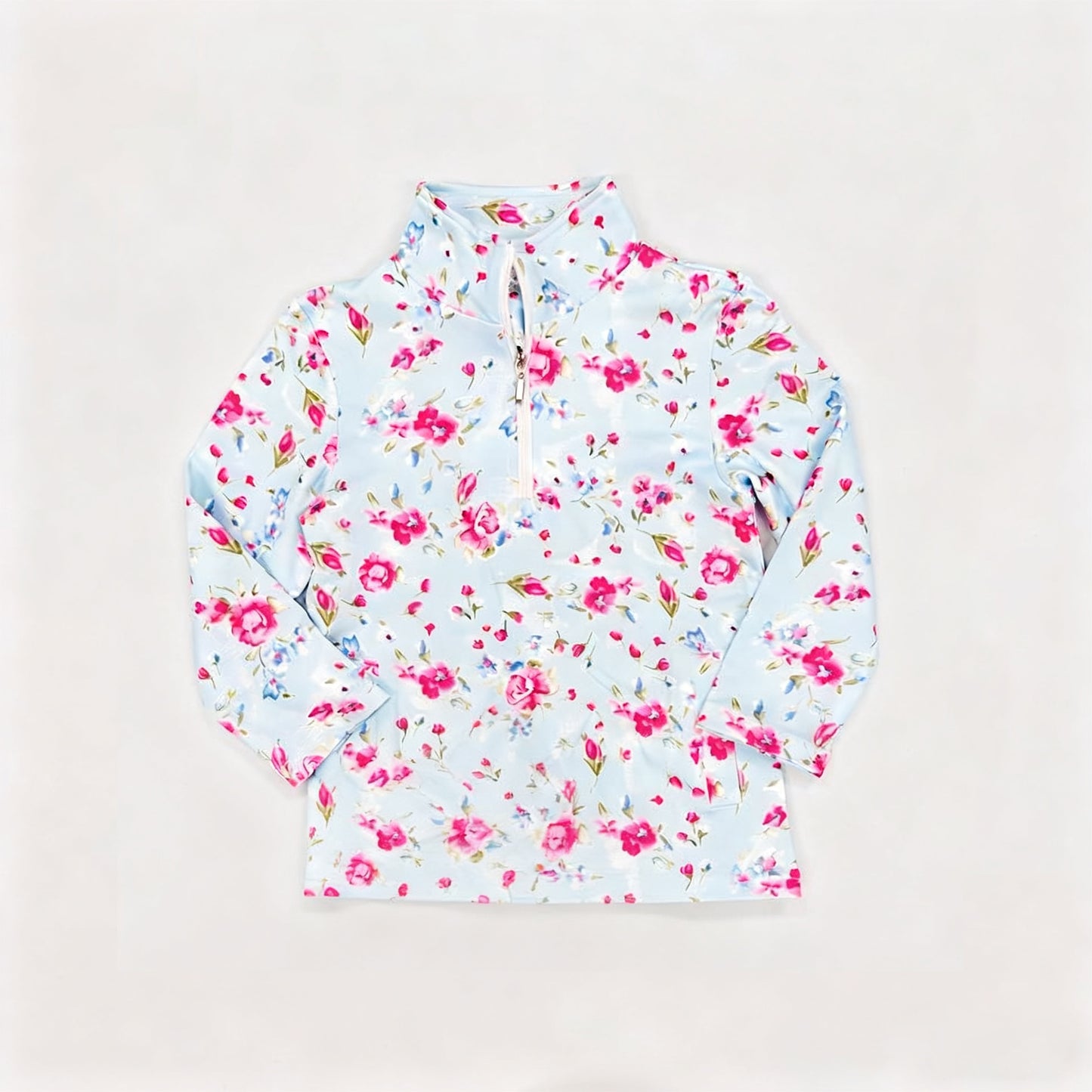 MOQ 5 PCS Preorder GT1463 Flower Light Blue Zip Collar Long Sleeve Girls Yoga Tops 202511