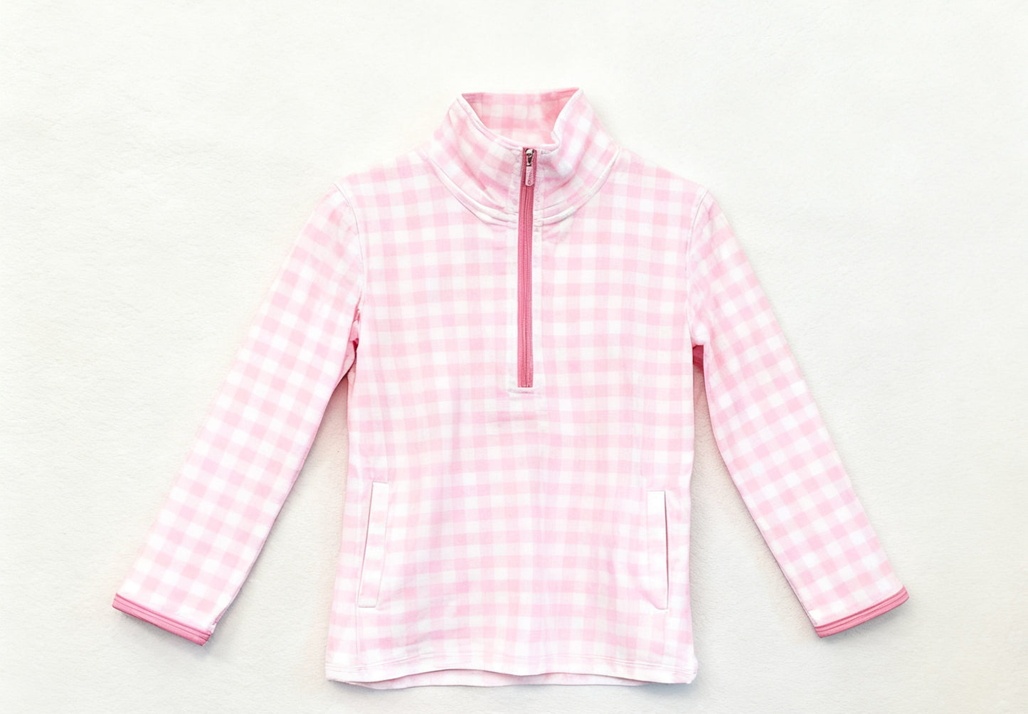 MOQ 5 PCS Preorder GT1464 Pink Plaid Pocket Zip Collar Long Sleeve Girls Yoga Tops 202511
