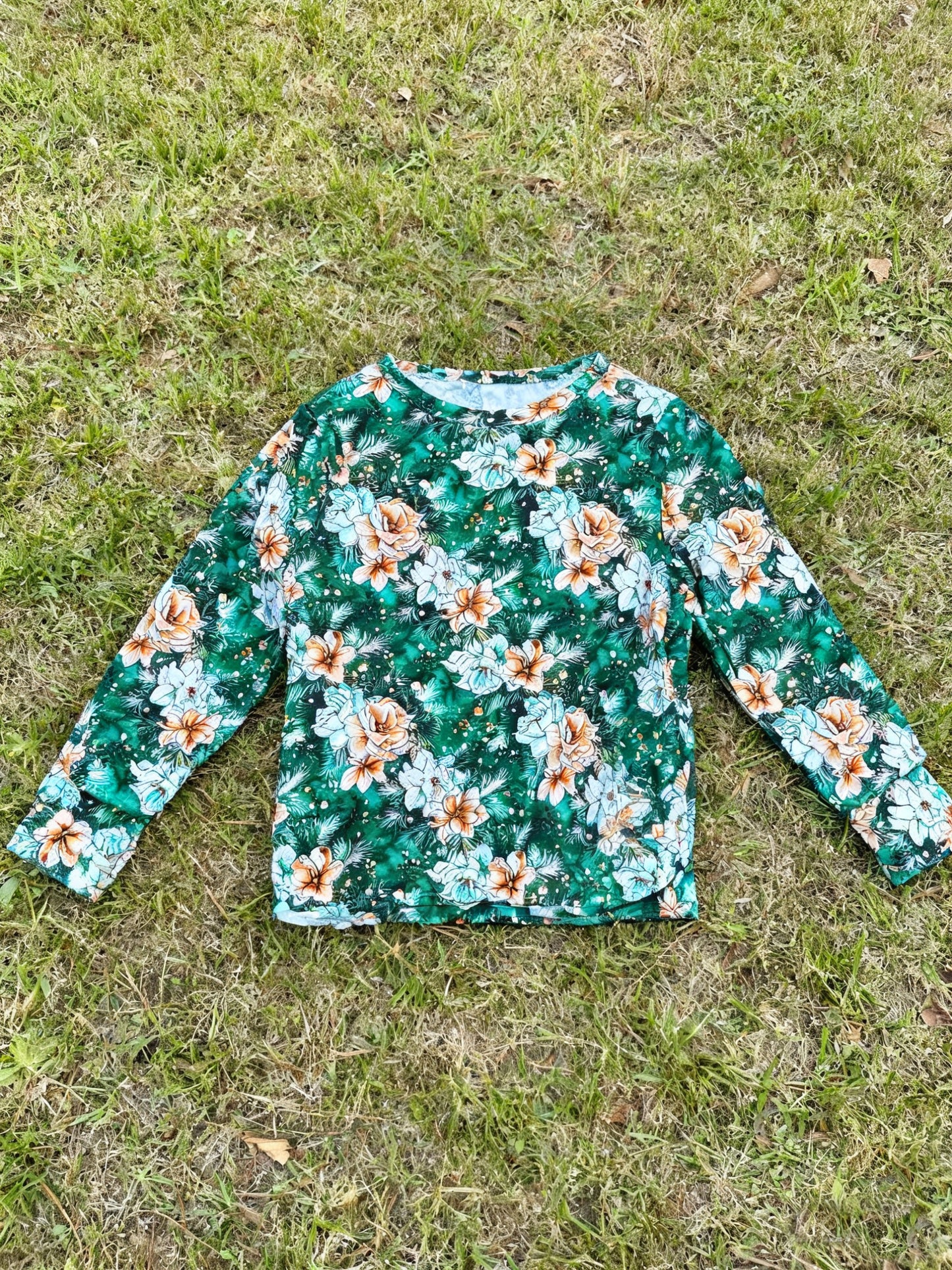 MOQ 5 PCS Preorder GT1465 Flower Green Long Sleeve Girls Tops 202511