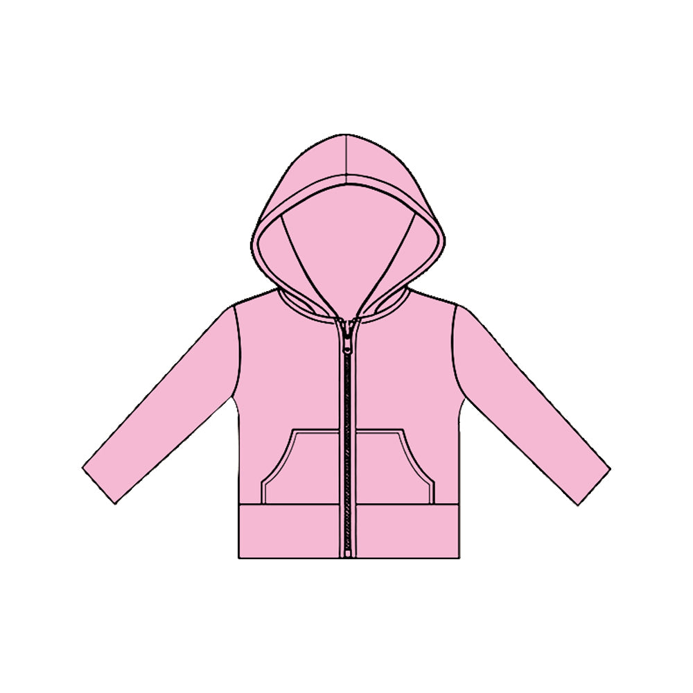MOQ 5 PCS Preorder GT1468 Solid Pink Pocket Zipper Hooded Long Sleeve Girls Yoga Tops 202511