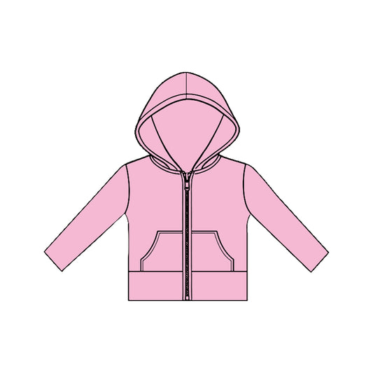 MOQ 5 PCS Preorder GT1468 Solid Pink Pocket Zipper Hooded Long Sleeve Girls Yoga Tops 202511