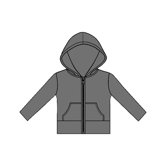 MOQ 5 PCS Preorder GT1471 Solid Gray Pocket Zipper Hooded Long Sleeve Girls Yoga Tops 202511