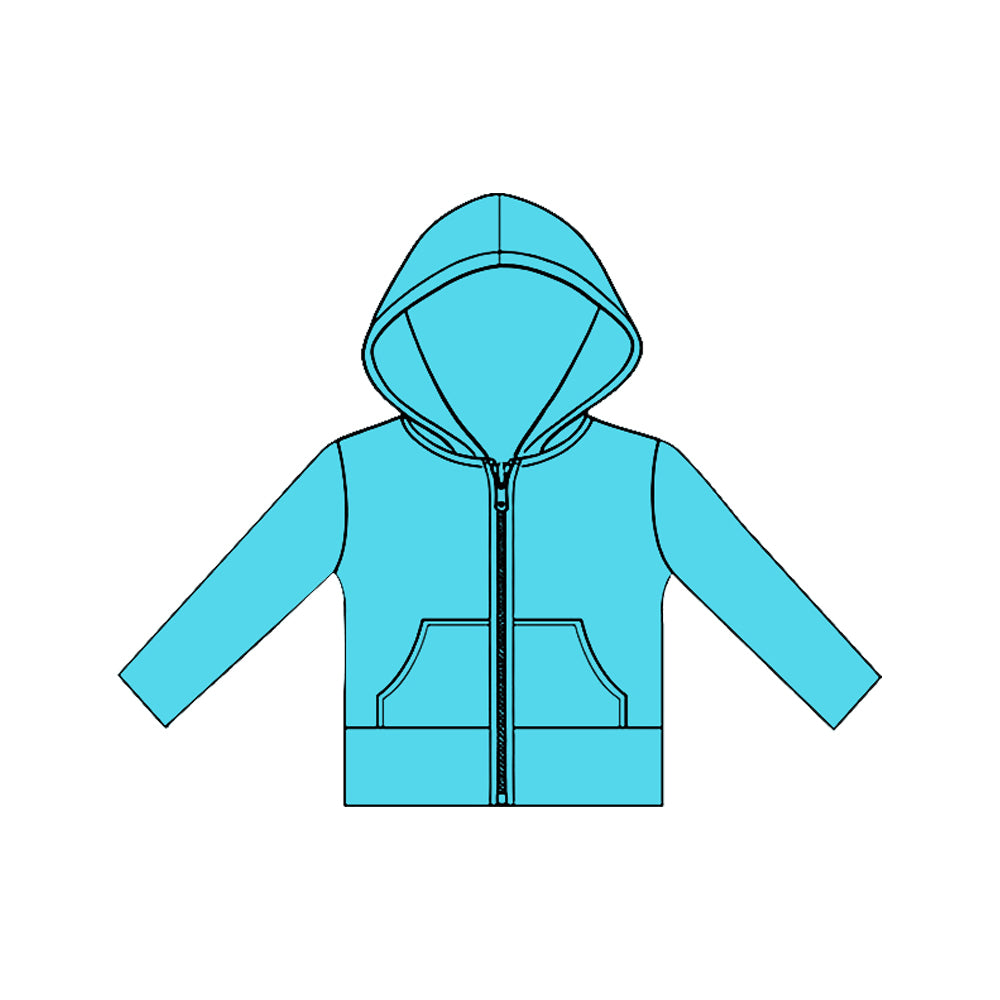 MOQ 5 PCS Preorder GT1472 Solid Blue Pocket Zipper Hooded Long Sleeve Girls Yoga Tops 202511