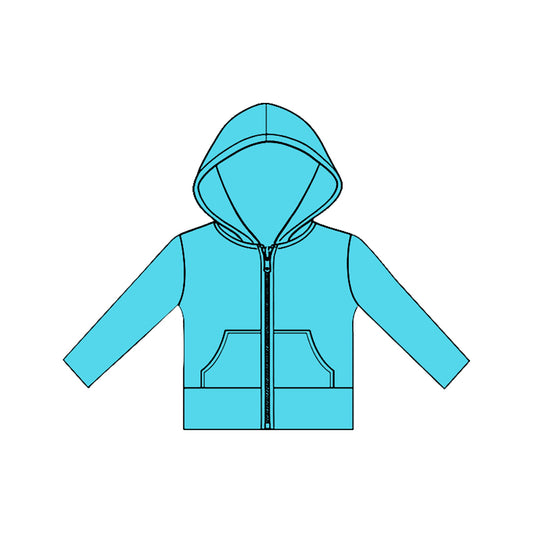 MOQ 5 PCS Preorder GT1472 Solid Blue Pocket Zipper Hooded Long Sleeve Girls Yoga Tops 202511