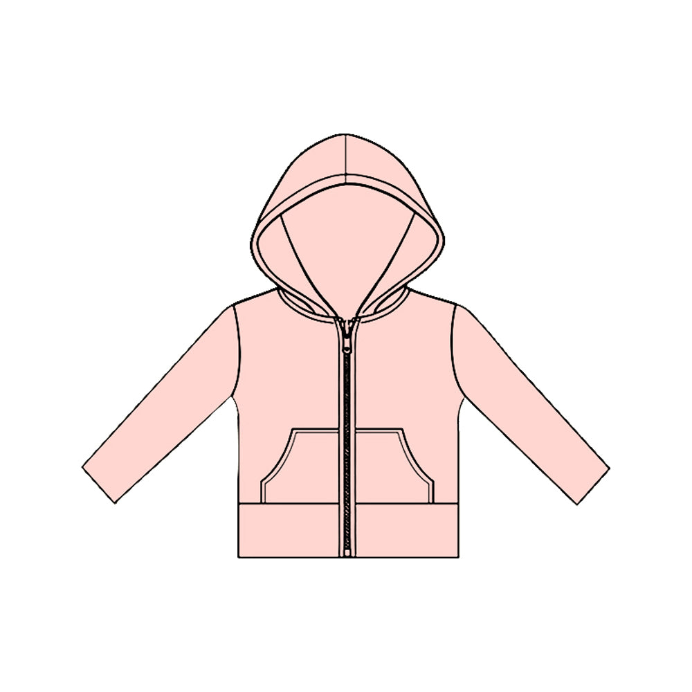 MOQ 5 PCS Preorder GT1474 Solid Light Pink Pocket Zipper Hooded Long Sleeve Girls Yoga Tops 202511