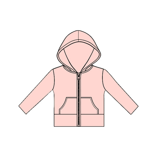 MOQ 5 PCS Preorder GT1474 Solid Light Pink Pocket Zipper Hooded Long Sleeve Girls Yoga Tops 202511