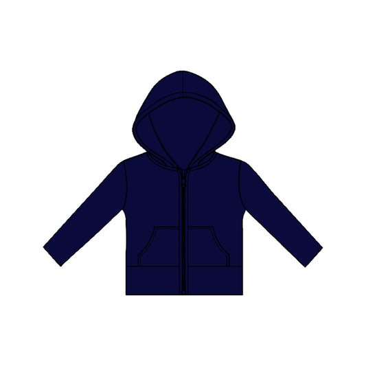 MOQ 5 PCS Preorder GT1475 Solid Navy Pocket Zipper Hooded Long Sleeve Girls Yoga Tops 202511