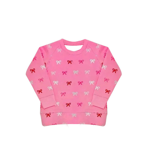 MOQ 5 PCS Preorder GT1492 Valentines Day Bows Rose Red Long Sleeve Girls Tops 202511