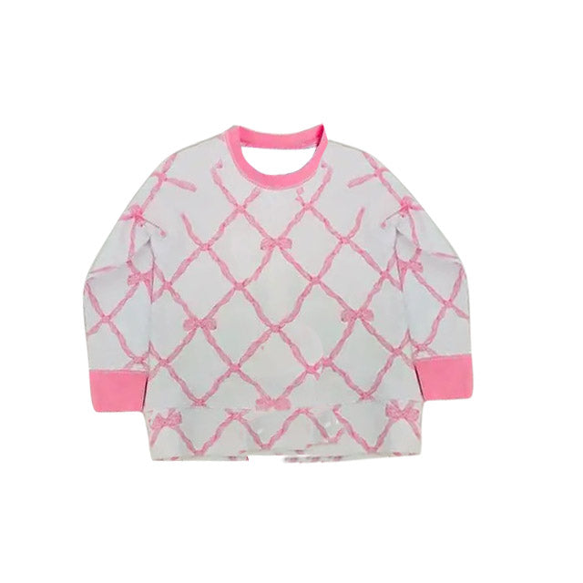 MOQ 5 PCS Preorder GT1493 Valentines Day Bows Pink White Long Sleeve Girls Tops 202511