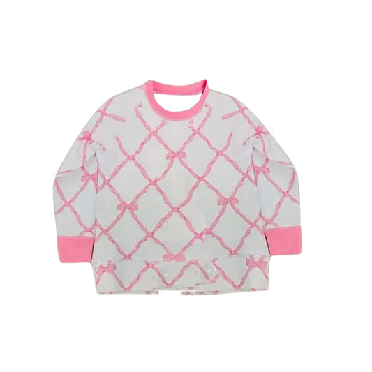 MOQ 5 PCS Preorder GT1493 Valentines Day Bows Pink White Long Sleeve Girls Tops 202511