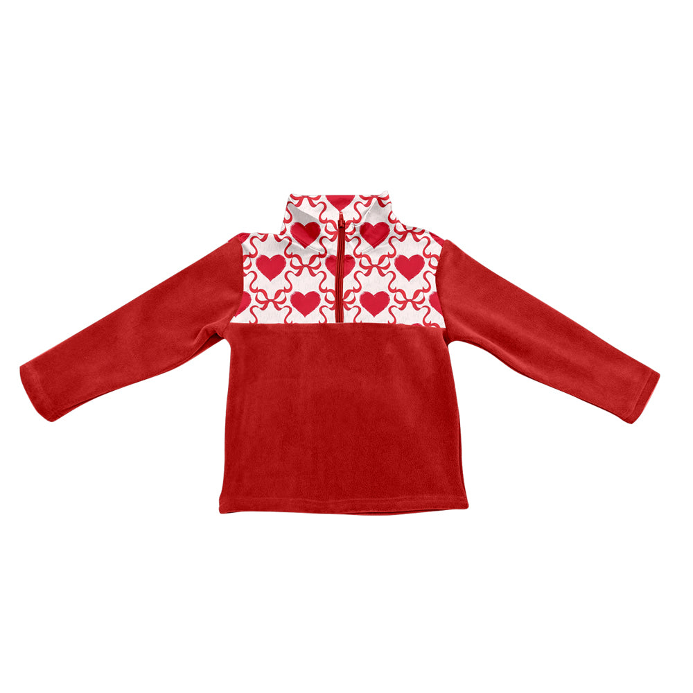 MOQ 5 PCS Preorder GT1505 Valentines Day Bows Love Red Plush Long Sleeve Girls Tops 202511