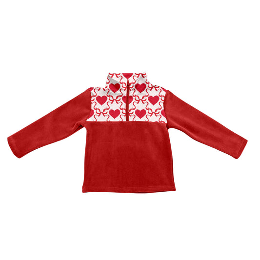 MOQ 5 PCS Preorder GT1505 Valentines Day Bows Love Red Plush Long Sleeve Girls Tops 202511