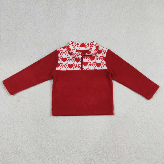 GT1505 Valentines Day Bows Love Red Plush Long Sleeve Girls Tops 202512 RTS