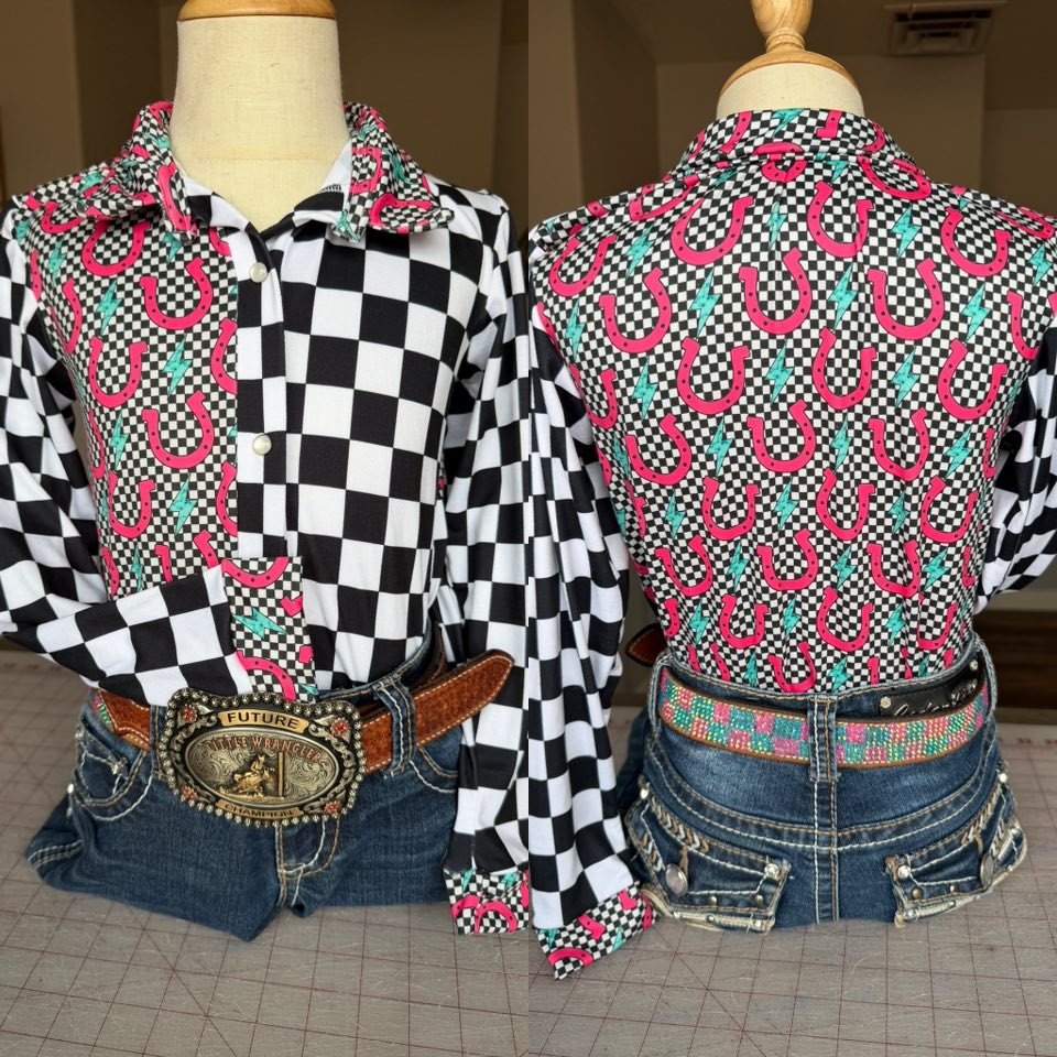 MOQ 5 PCS Preorder GT1509 Lightning Plaid Polo Buttons Long Sleeve Girls Tops 202511