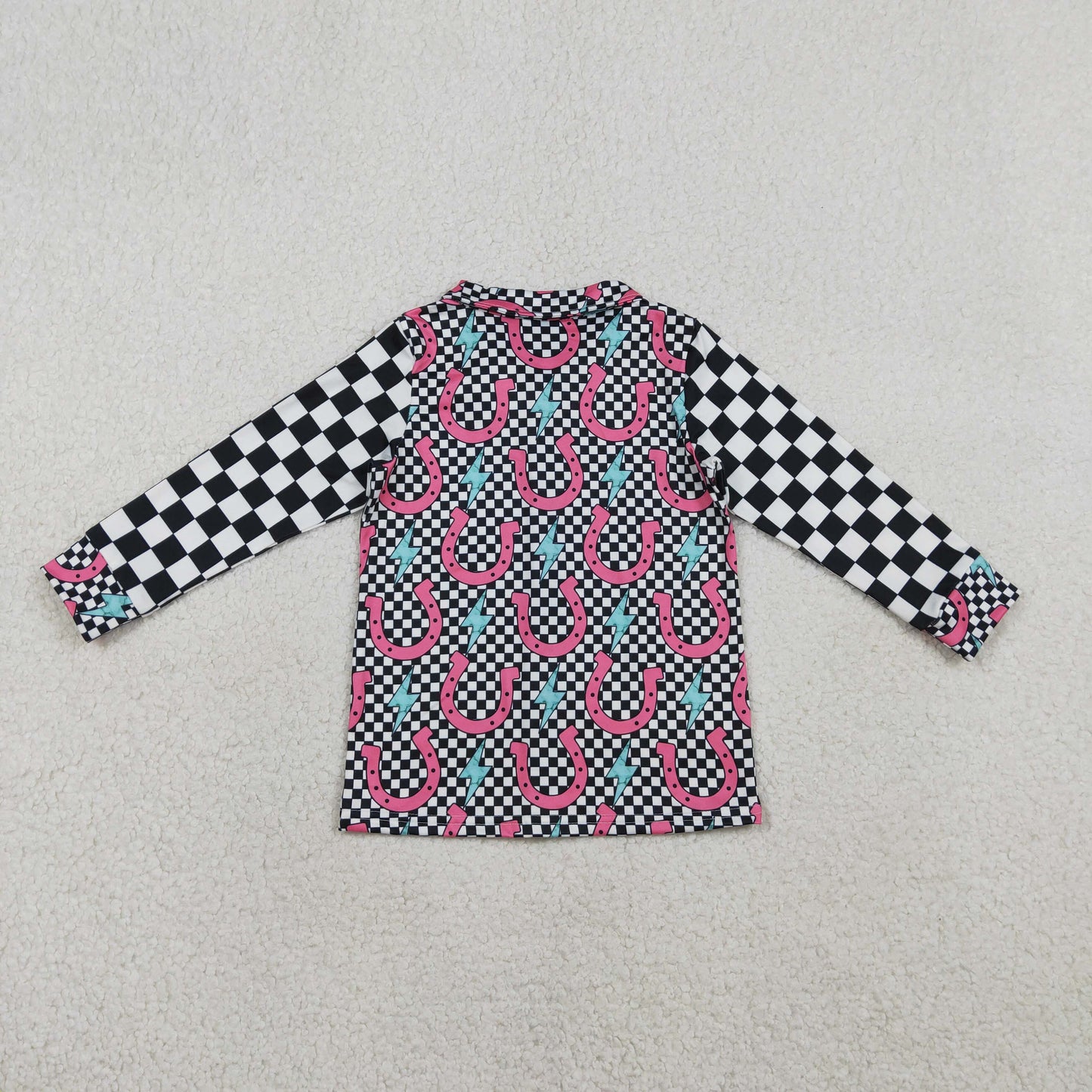 GT1509 Lightning Plaid Polo Buttons Long Sleeve Girls Tops 202603 RTS